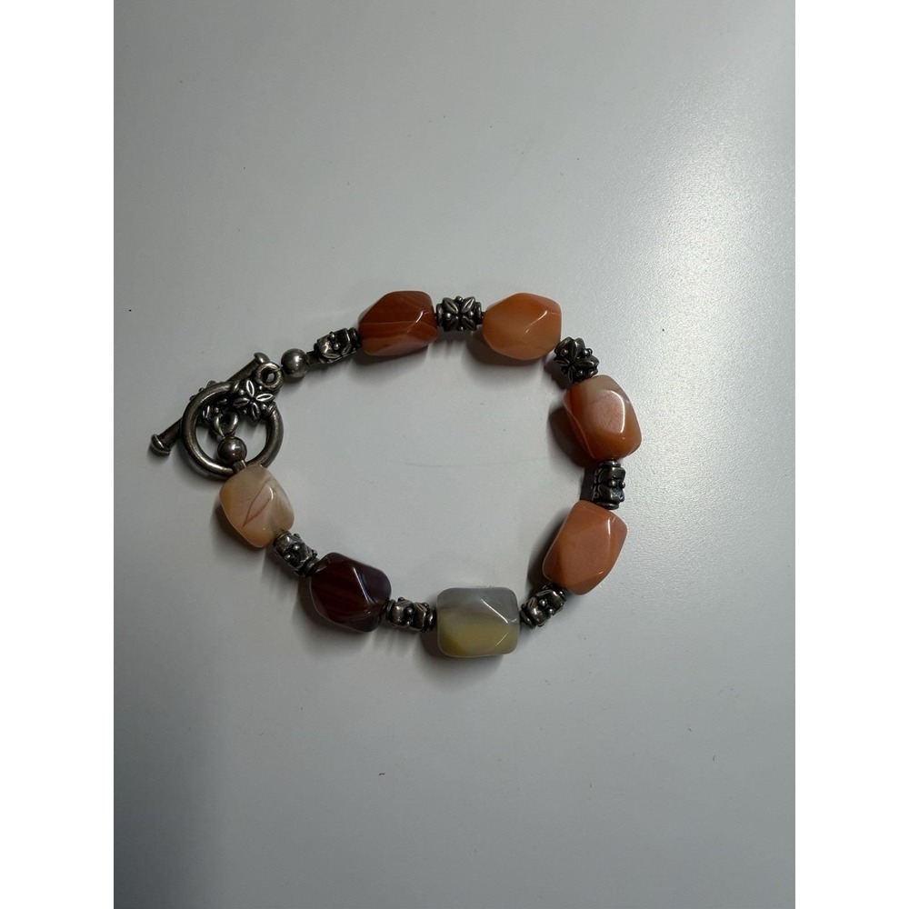 Carnelian Silver Tone bracelet - Natural gemstone and chain bracelet